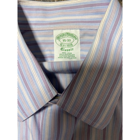 Brooks‎ Brothers Classic Fit Purple Striped Button Down Shirt Men 15\33 Supima - Picture 4 of 8